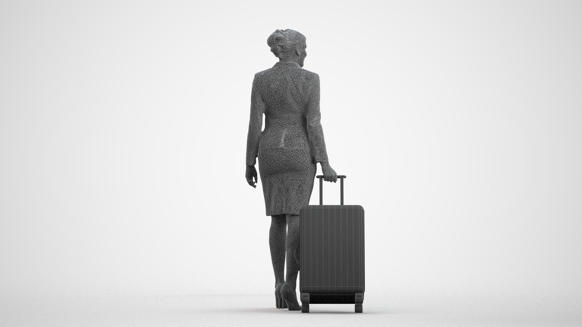 3D people model woman hospitality, scanned human for 3ds Max rendering, wireframe front view