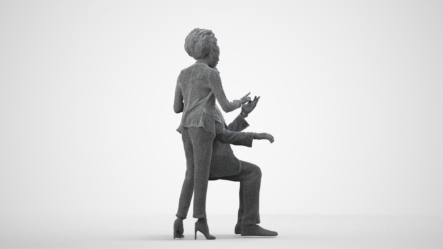 realistic 3D people woman business, render-ready for V-Ray and Corona, FBX OBJ, wireframe side view