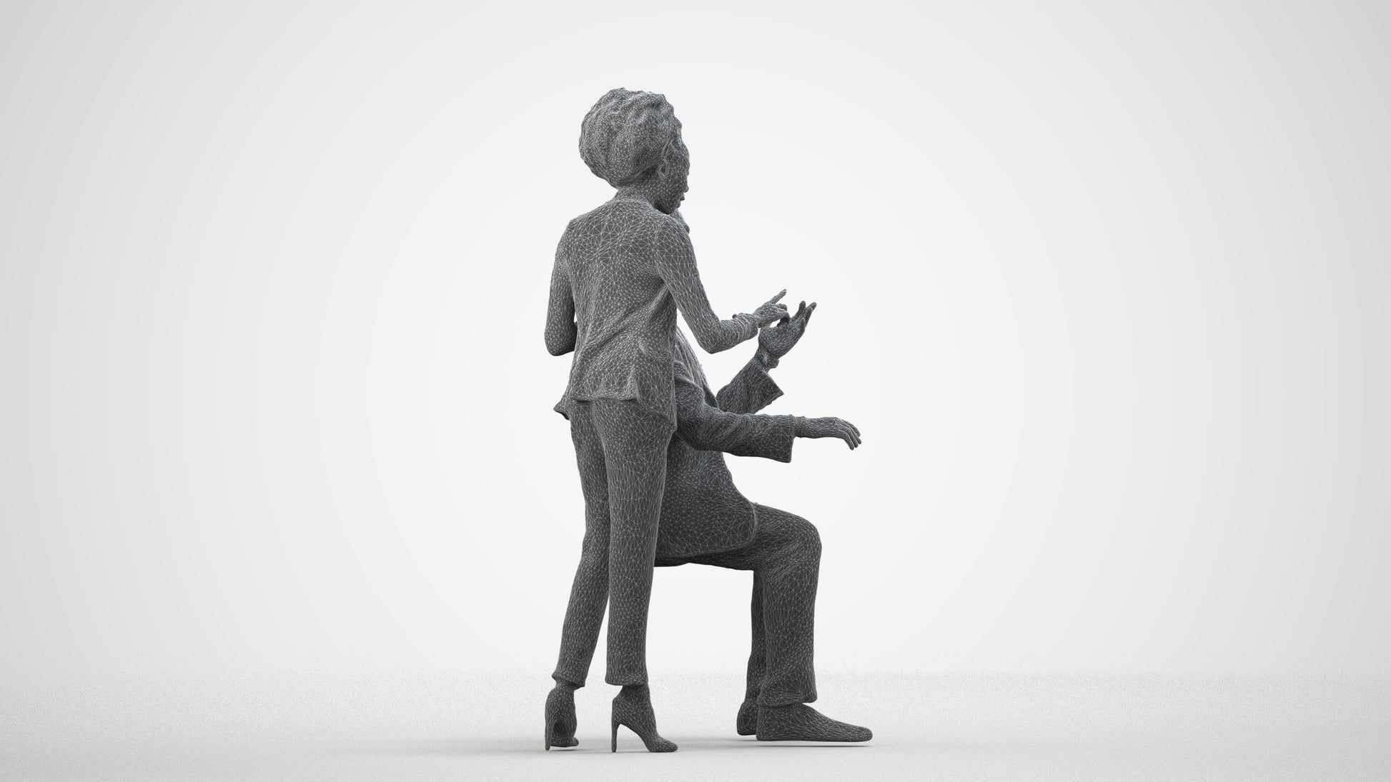 realistic 3D people woman business, render-ready for V-Ray and Corona, FBX OBJ, wireframe side view