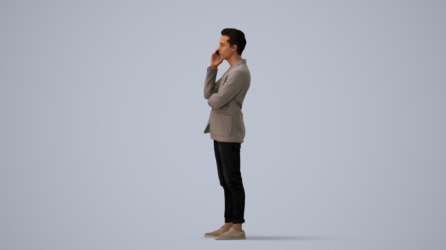 photogrammetry 3D man business standing, realistic human model archviz FBX, three-quarter view render