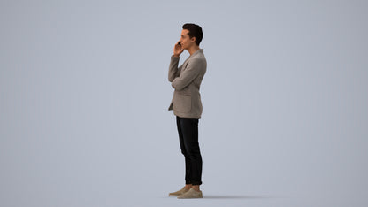 photogrammetry 3D man business standing, realistic human model archviz FBX, three-quarter view render