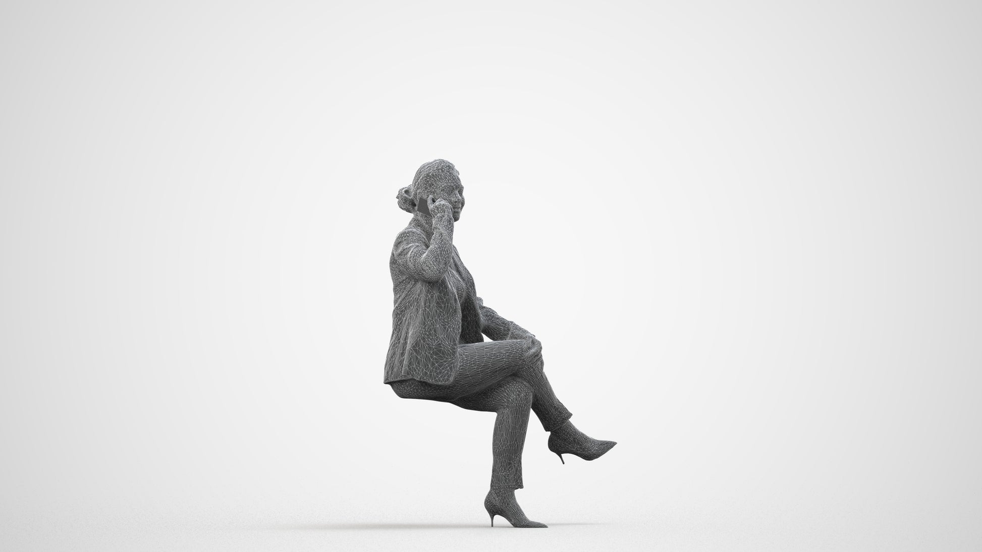 photogrammetry 3D woman business, realistic human model archviz FBX, wireframe side view