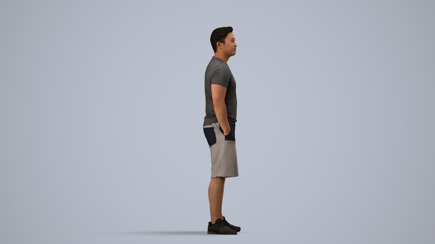 3D people model man sport standing, scanned human for 3ds Max rendering, side view render