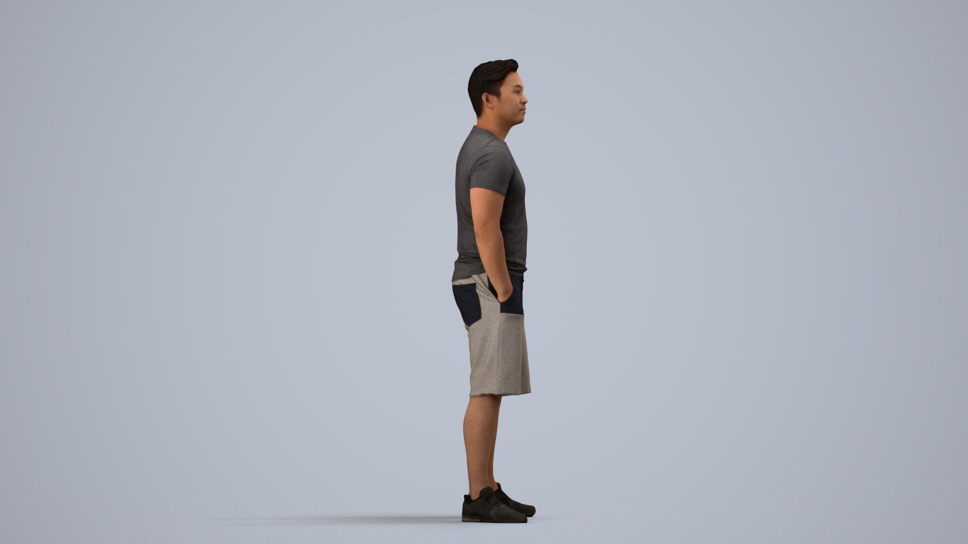 3D people model man sport standing, scanned human for 3ds Max rendering, side view render