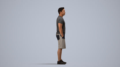 3D people model man sport standing, scanned human for 3ds Max rendering, side view render