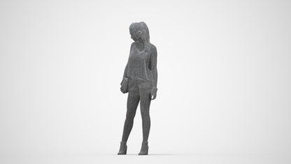 3D scanned girl standing casual, photorealistic archviz people for Enscape and SketchUp, wireframe back view