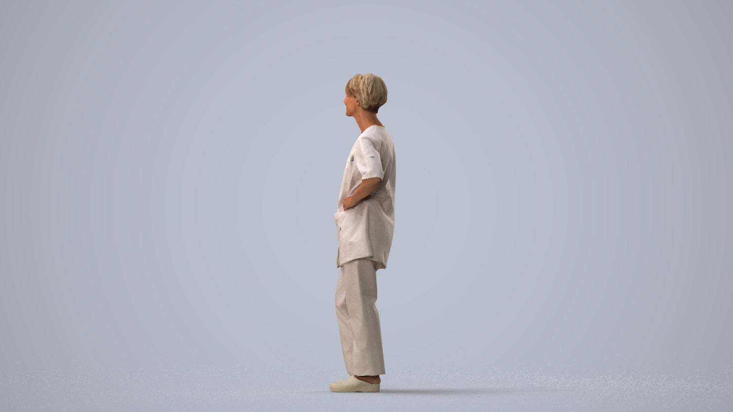 scanned 3D senior woman medical, photogrammetry people for Enscape and V-Ray, three-quarter view render
