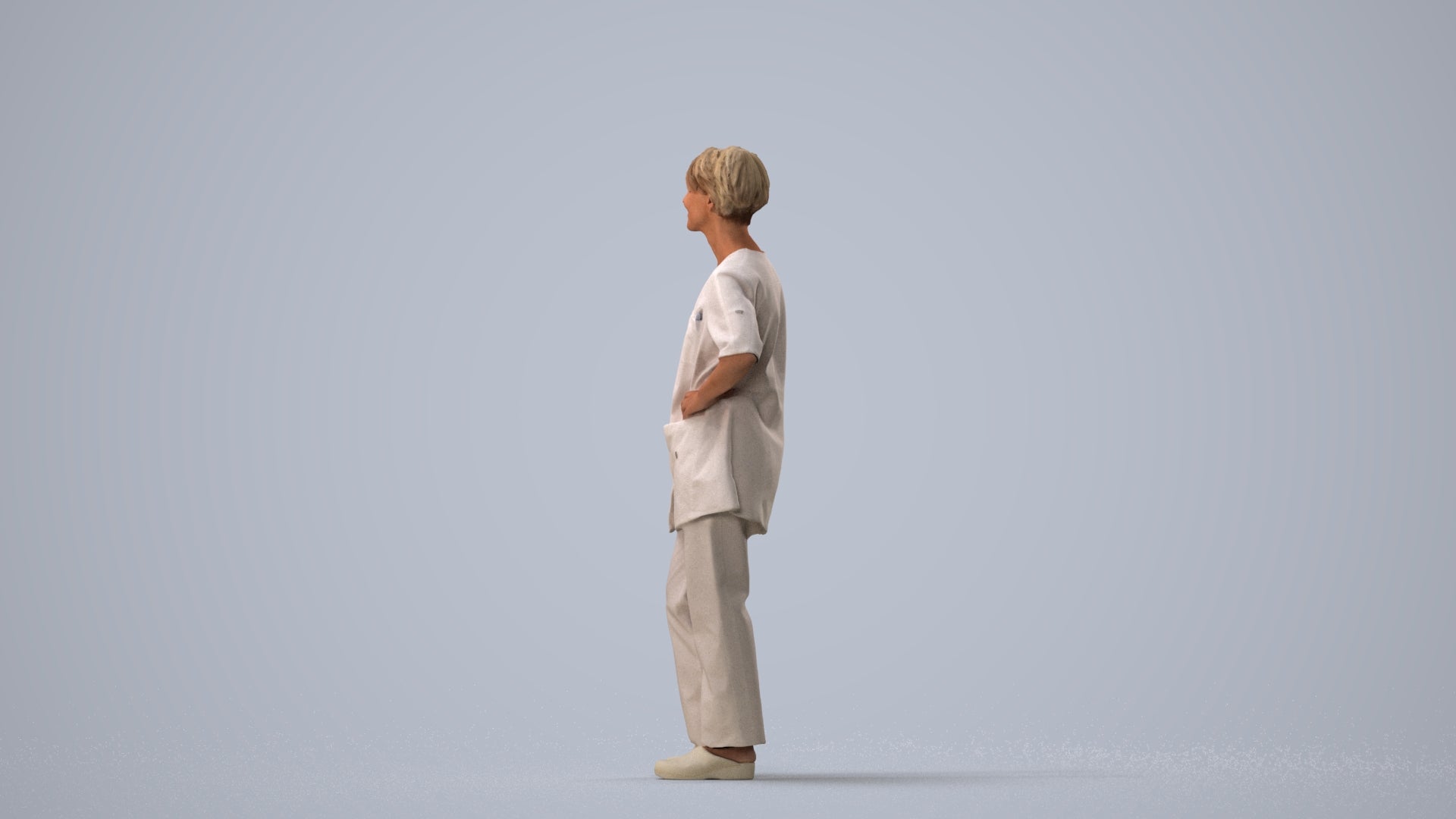 scanned 3D senior woman medical, photogrammetry people for Enscape and V-Ray, three-quarter view render