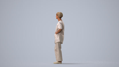 scanned 3D senior woman medical, photogrammetry people for Enscape and V-Ray, three-quarter view render