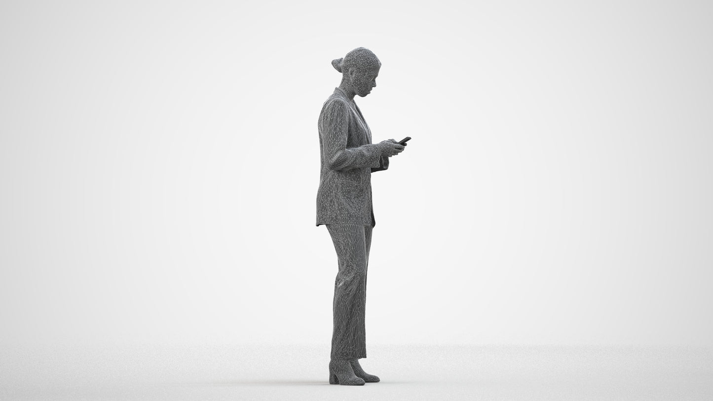 scanned 3D woman business, photogrammetry people for Enscape and V-Ray, wireframe side view