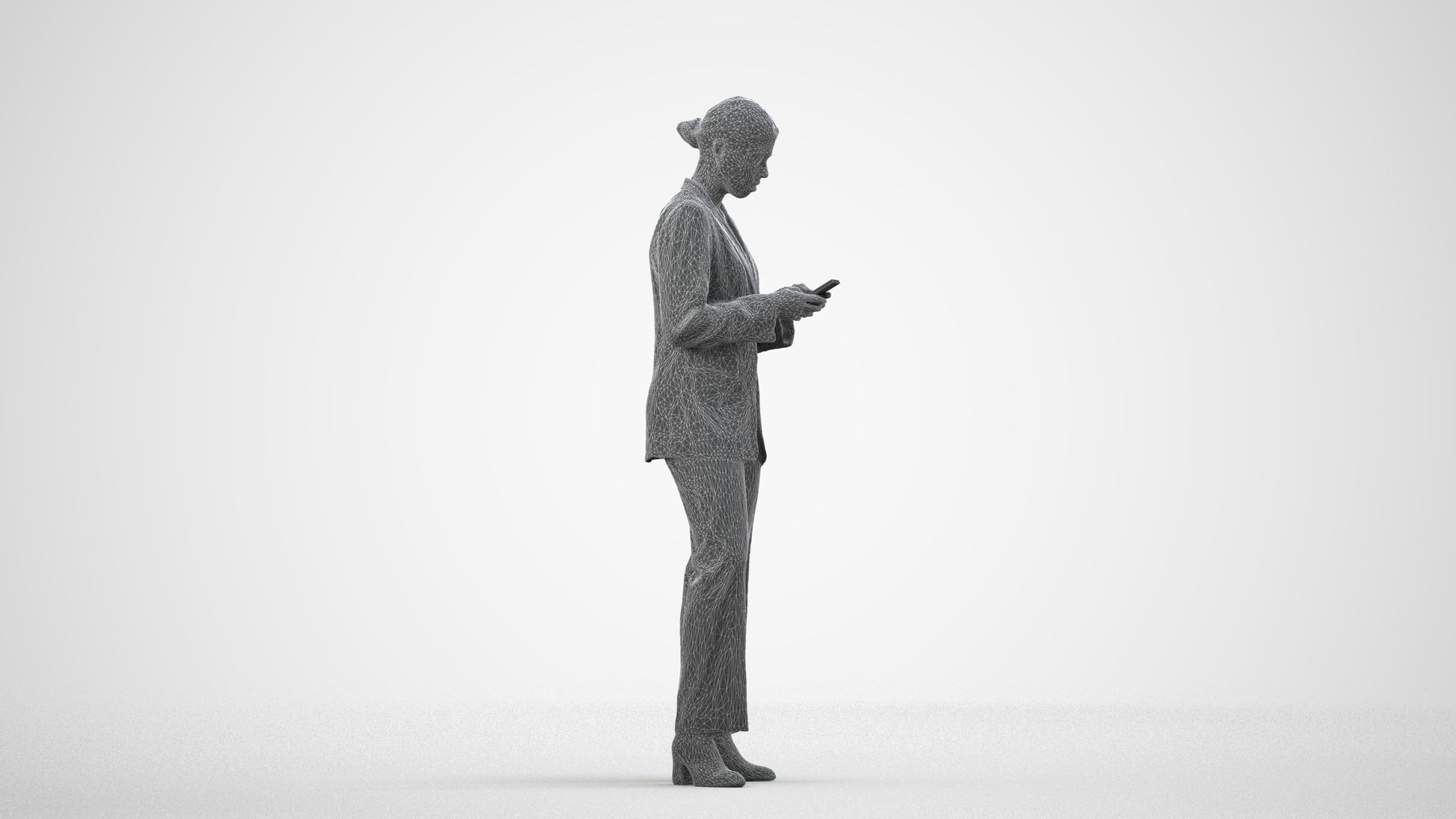scanned 3D woman business, photogrammetry people for Enscape and V-Ray, wireframe side view
