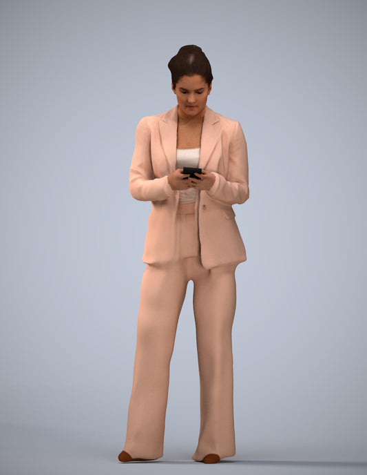 3D human model woman business standing, photogrammetry scanned person for archviz