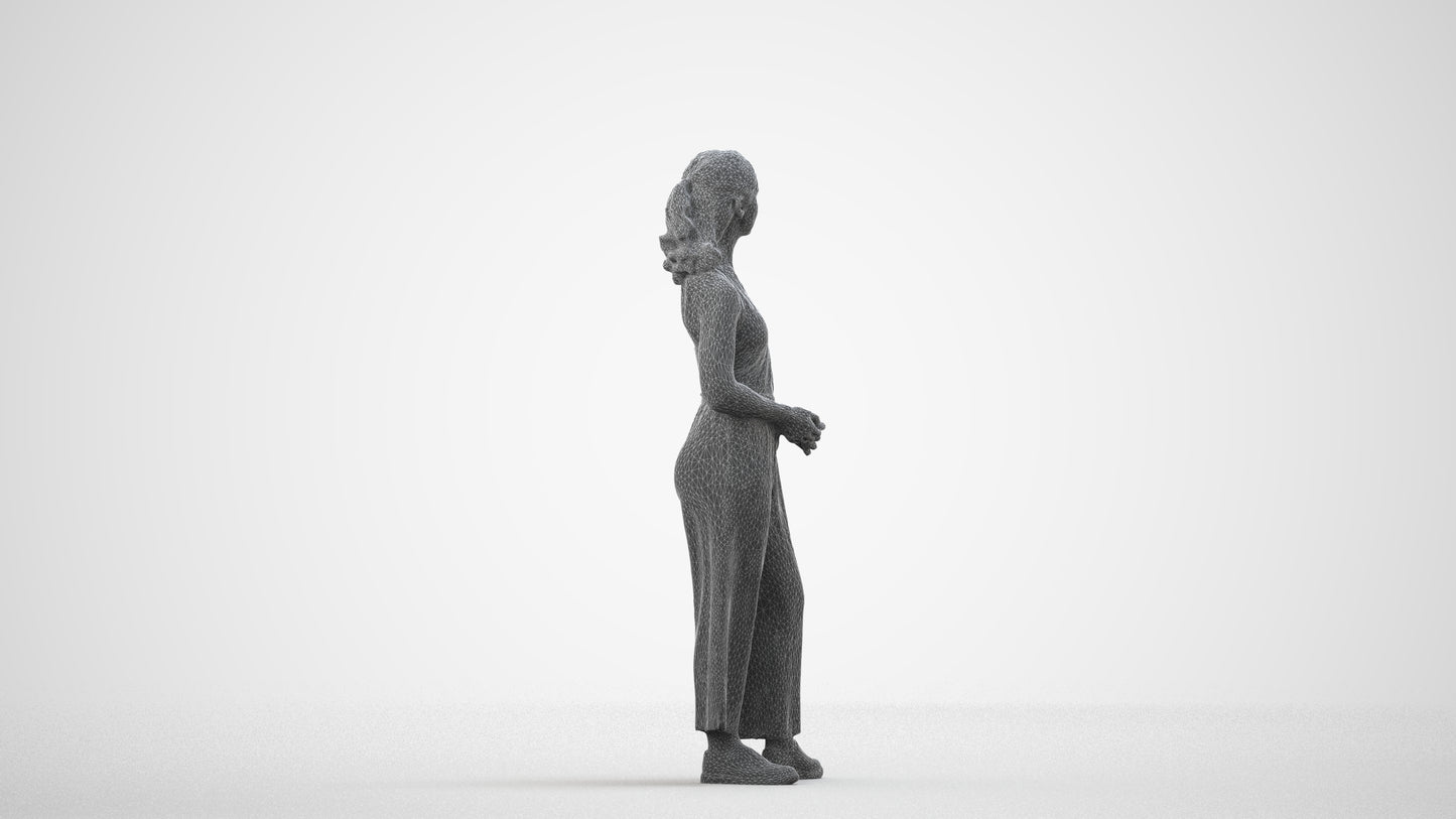 photogrammetry 3D girl casual kids, realistic human model archviz FBX, wireframe side view