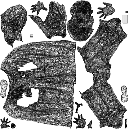 3D human model man medical, photogrammetry scanned person for archviz, wireframe top-down view