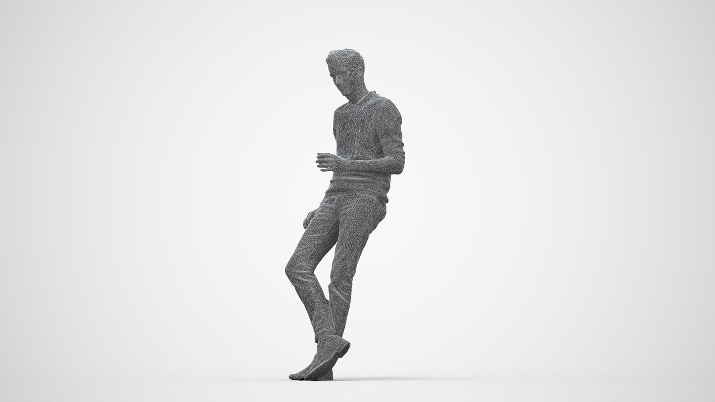 realistic 3D human man casual sitting, archviz people FBX OBJ for Blender, wireframe back view