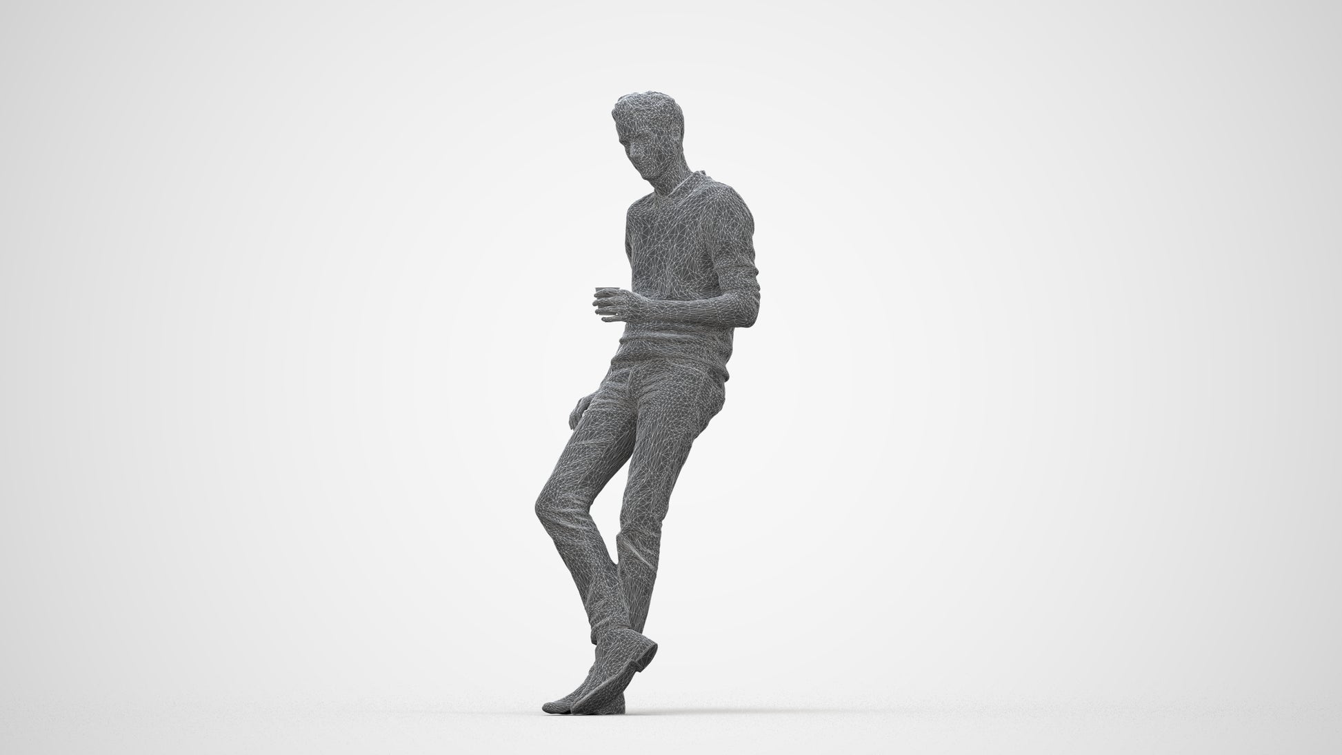realistic 3D human man casual sitting, archviz people FBX OBJ for Blender, wireframe back view