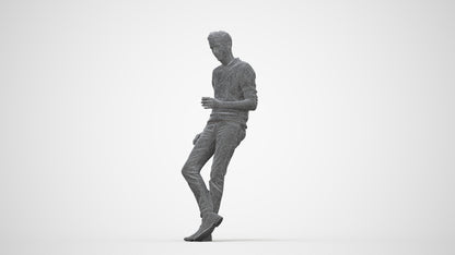 realistic 3D human man casual sitting, archviz people FBX OBJ for Blender, wireframe back view