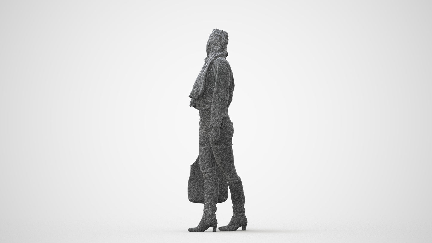 3D human model woman casual walking, photogrammetry scanned person for archviz, square thumbnail