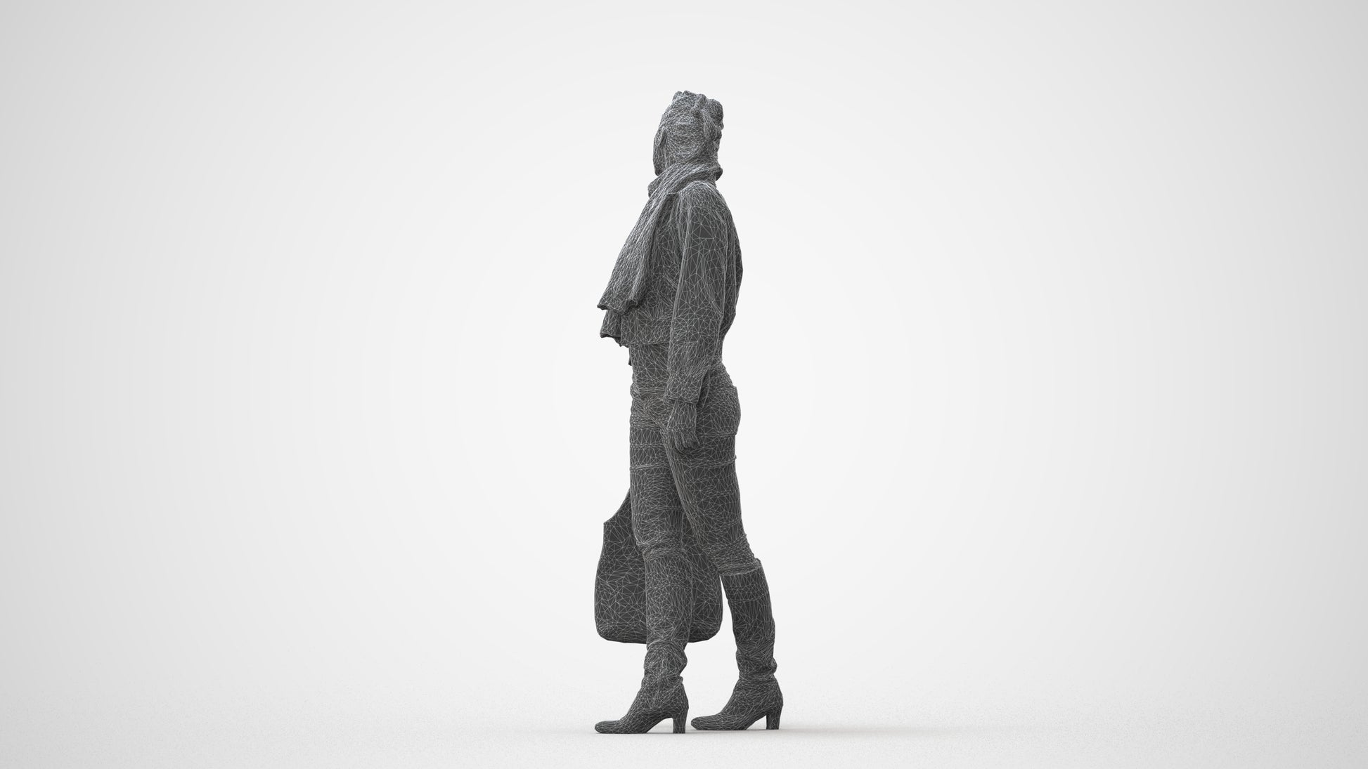 3D human model woman casual walking, photogrammetry scanned person for archviz, square thumbnail