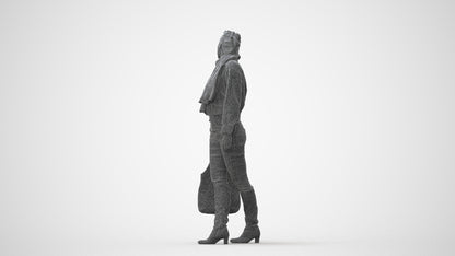 3D human model woman casual walking, photogrammetry scanned person for archviz, square thumbnail