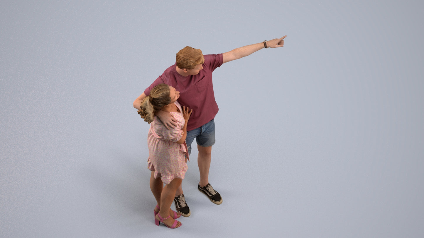 scanned 3D woman casual couple, photogrammetry people for Enscape and V-Ray, back view render