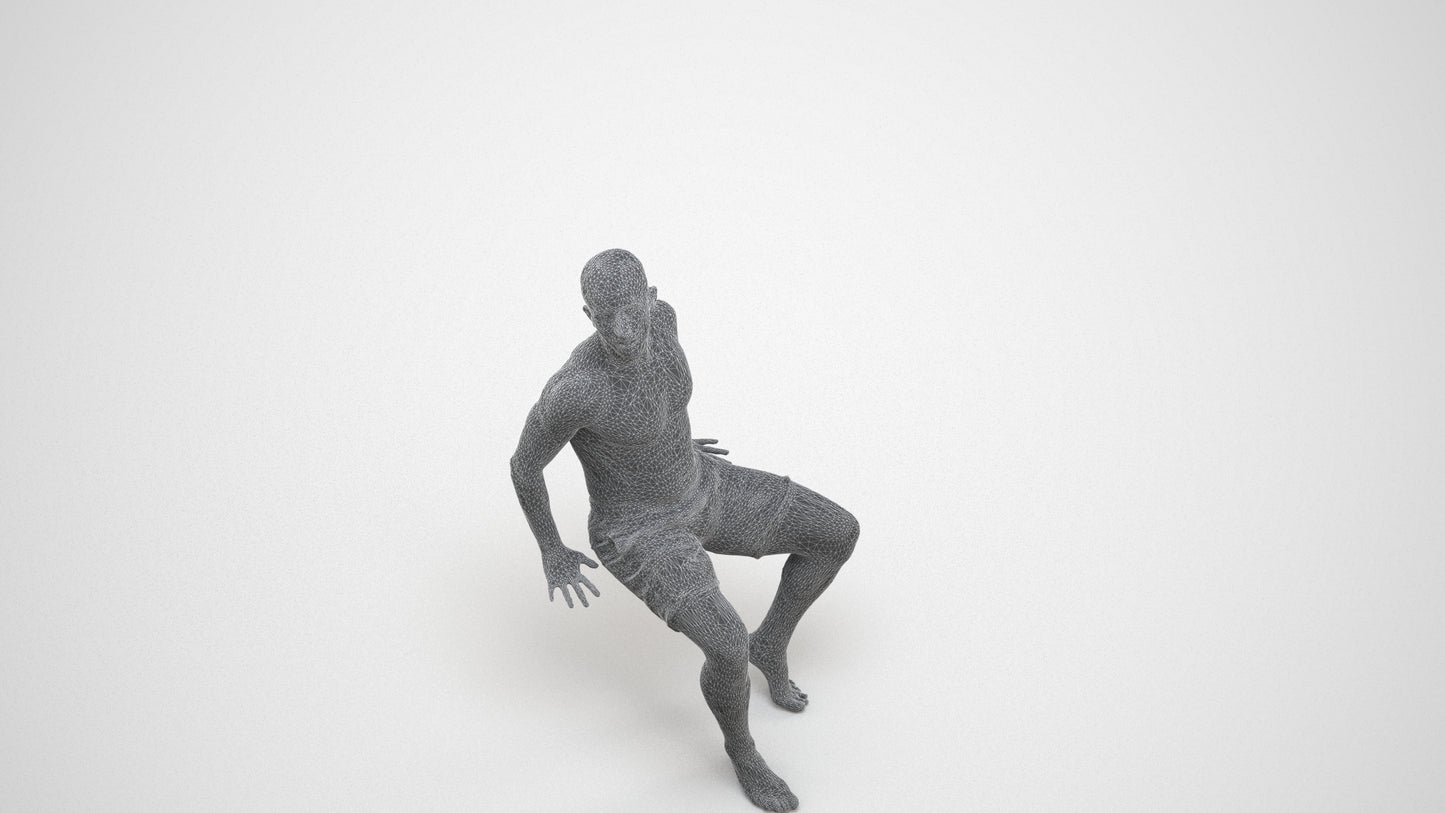 3D people model man pool, scanned human for 3ds Max rendering, wireframe three-quarter view