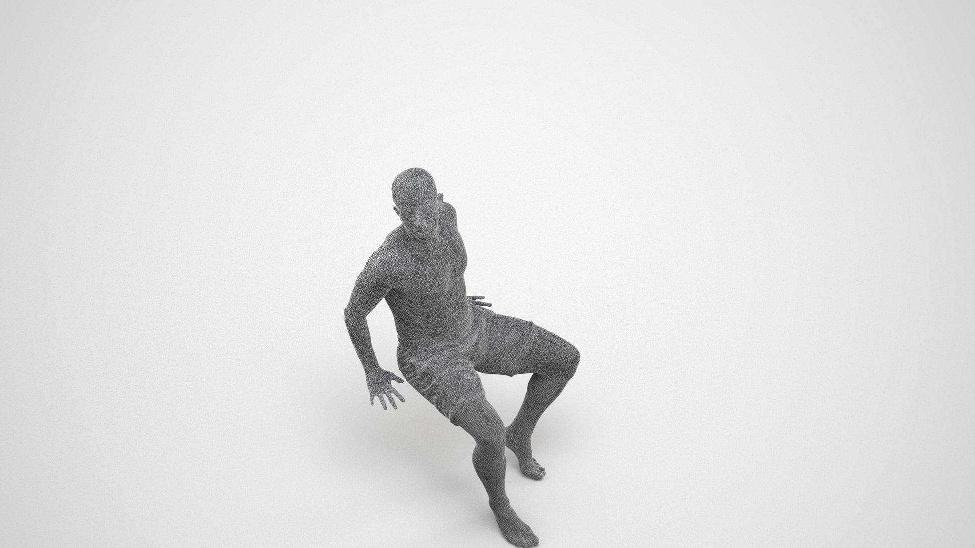 3D people model man pool, scanned human for 3ds Max rendering, wireframe three-quarter view