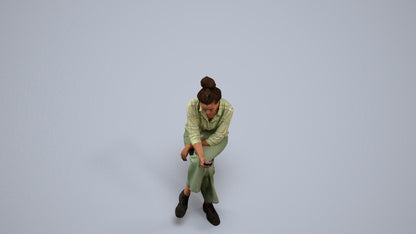 photogrammetry 3D woman casual sitting, realistic human model archviz FBX, back view render