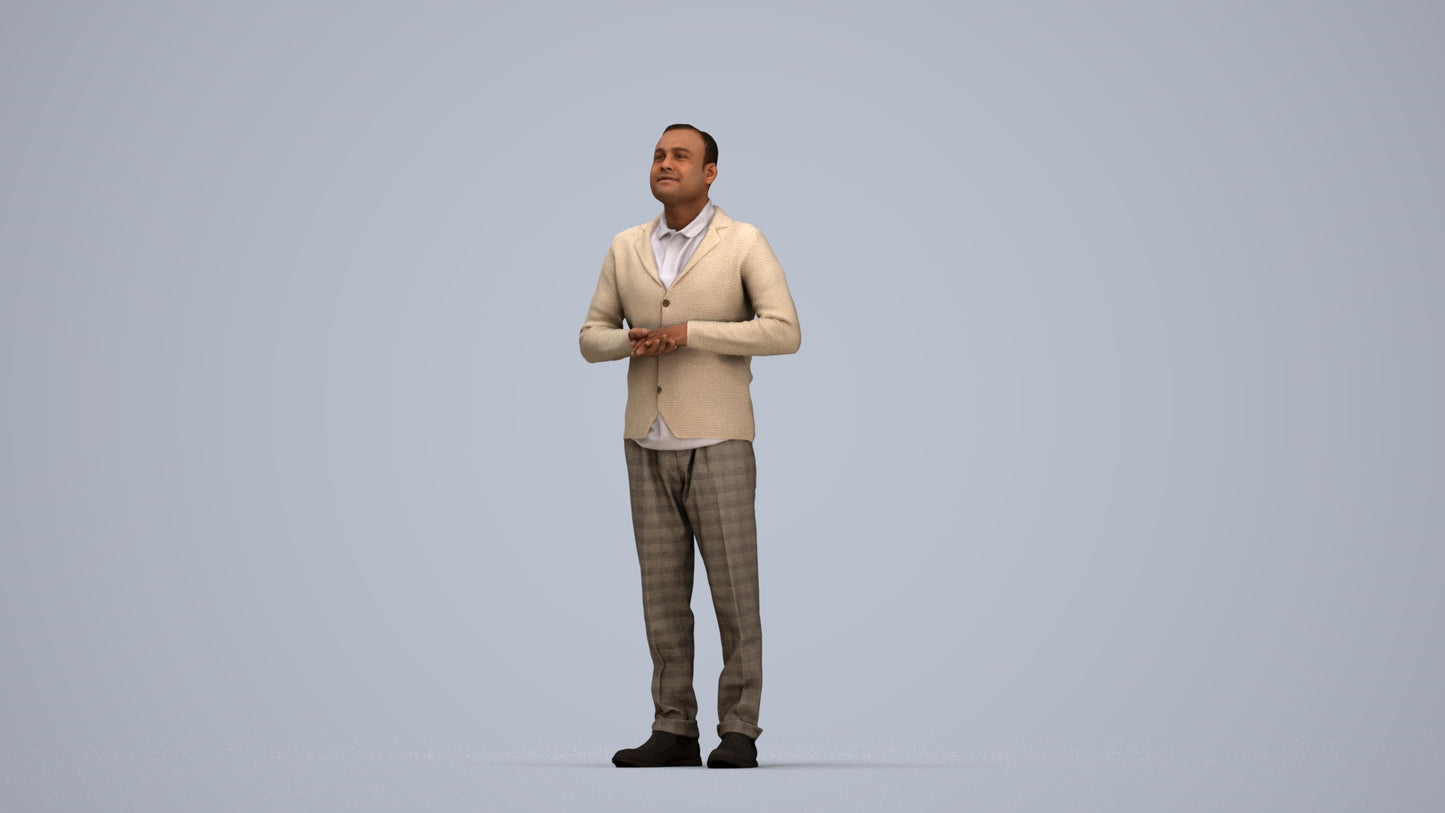 3D scanned man standing business, photorealistic archviz people for Enscape and SketchUp, top-down view render