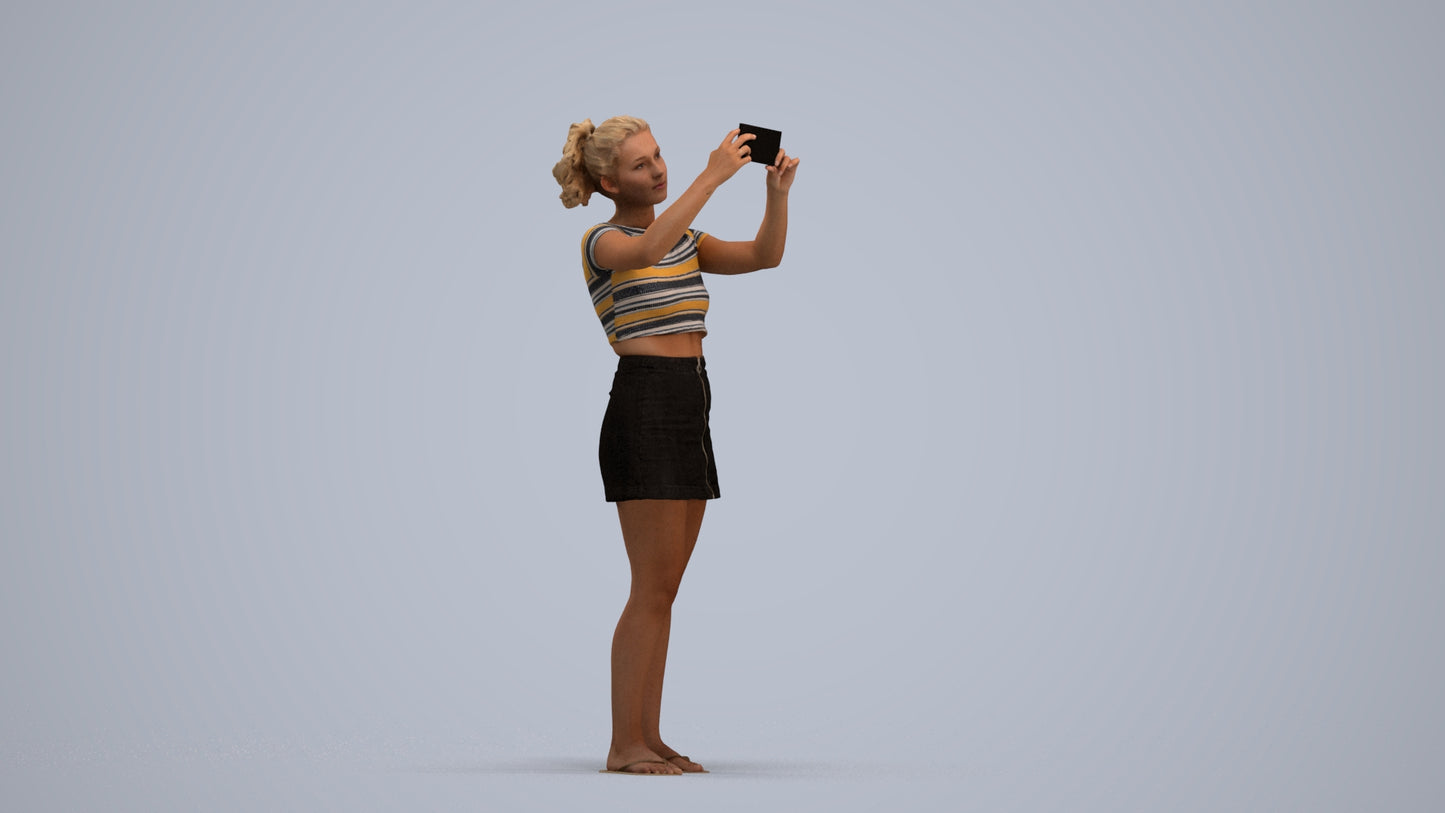 3D human model woman casual standing, photogrammetry scanned person for archviz, standing pose render