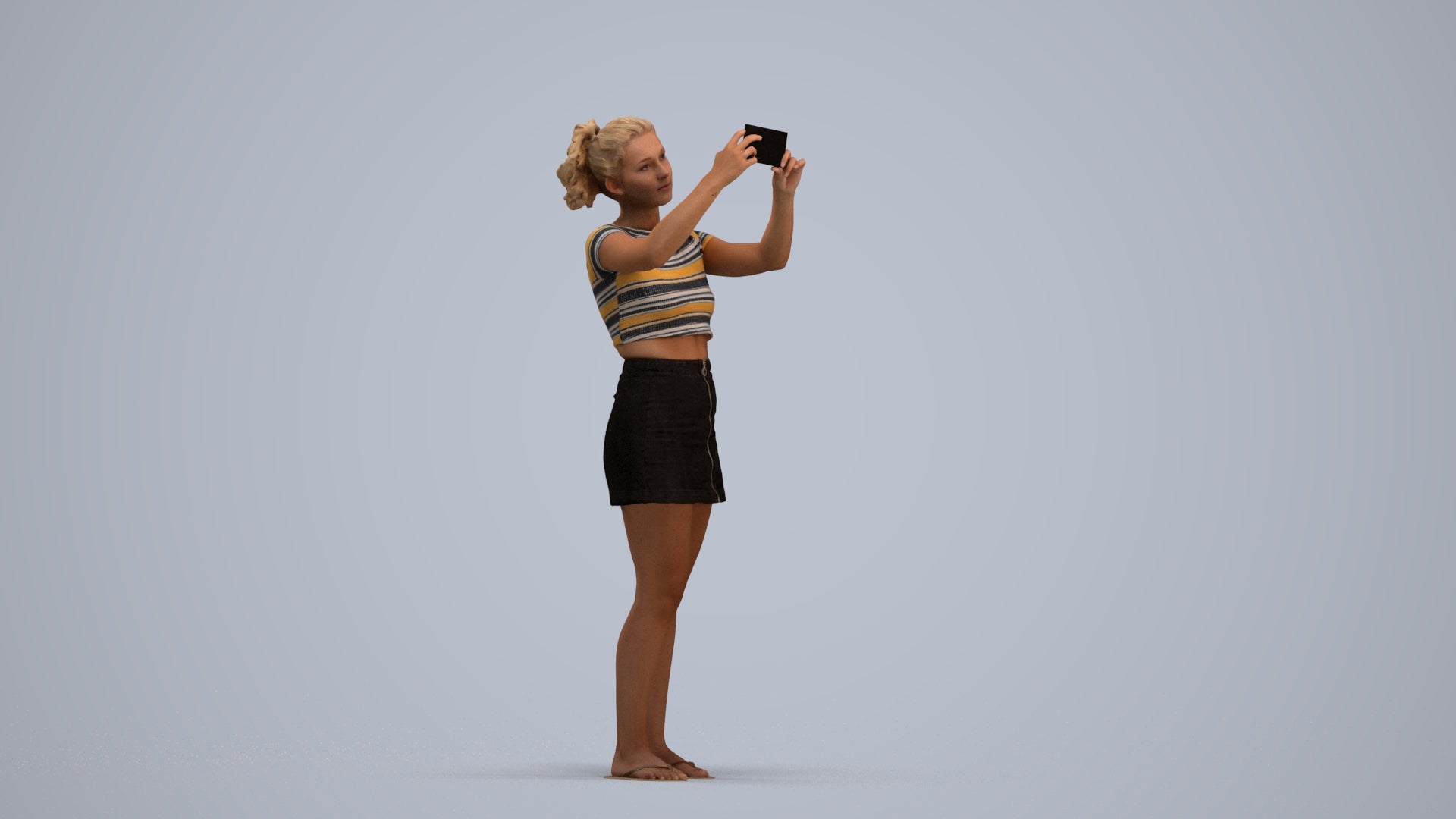 3D human model woman casual standing, photogrammetry scanned person for archviz, standing pose render