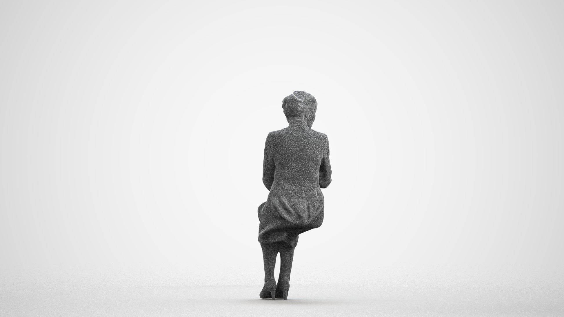 realistic 3D senior woman business, scanned archviz people for Blender and 3ds Max, wireframe front view