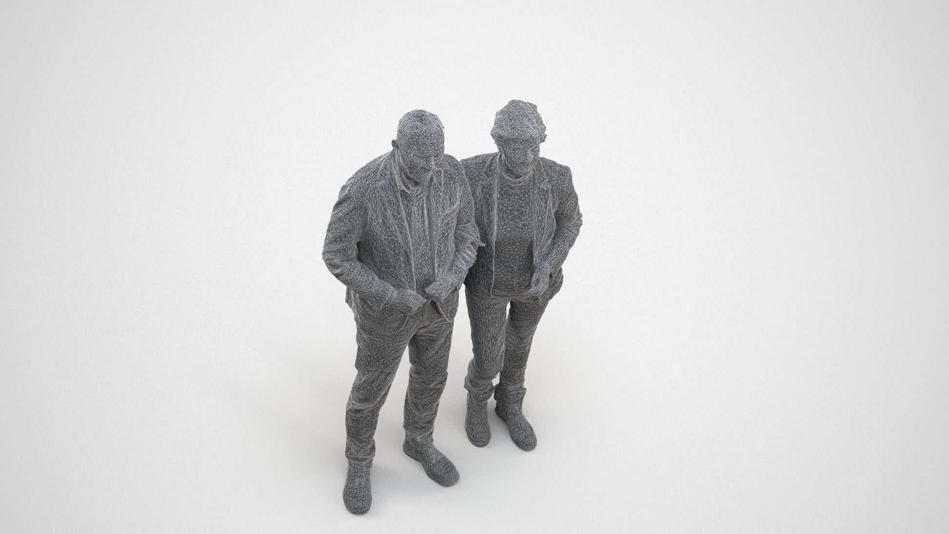 3D people model senior woman business couple, scanned human for 3ds Max rendering, wireframe three-quarter view