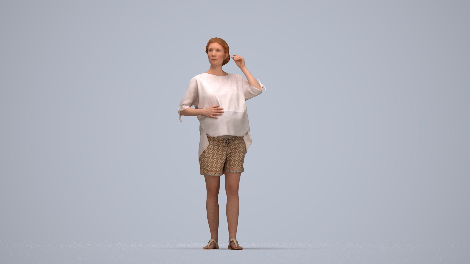 realistic 3D people woman casual standing, render-ready for V-Ray and Corona, FBX OBJ, top-down view render
