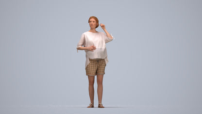 realistic 3D people woman casual standing, render-ready for V-Ray and Corona, FBX OBJ, top-down view render