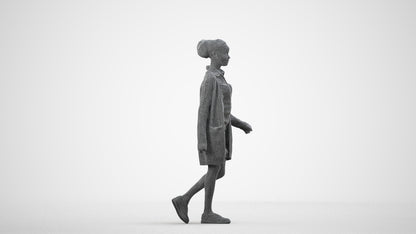 3D scanned woman walking casual, photorealistic archviz people for Enscape and SketchUp, wireframe side view