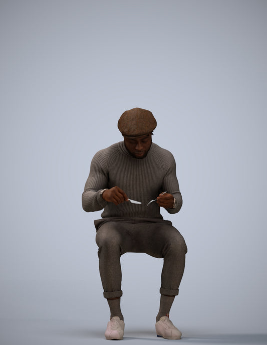 realistic 3D man casual sitting, scanned archviz people for Blender and 3ds Max