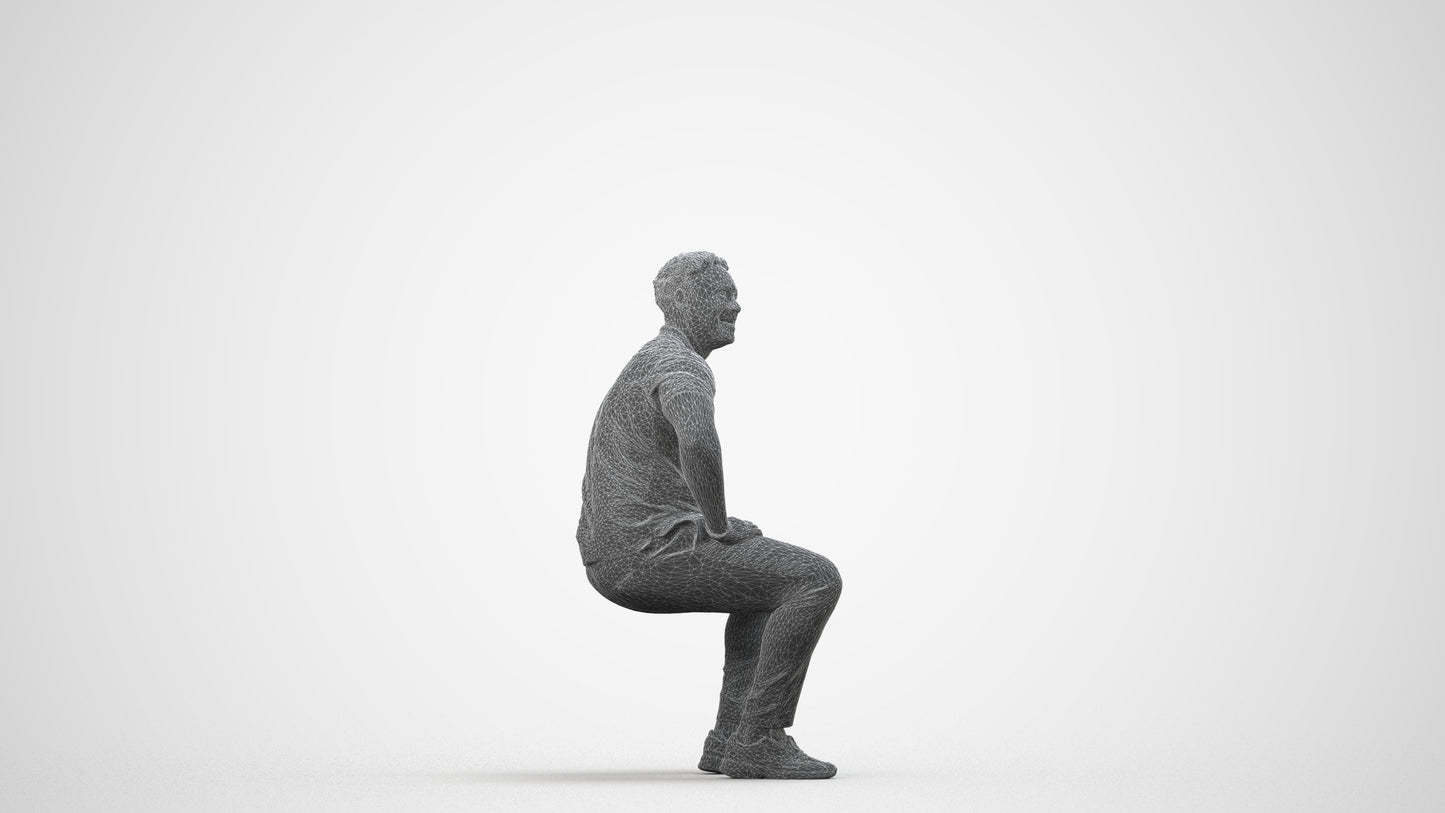 3D scanned man pool casual, photorealistic archviz people for Enscape and SketchUp, wireframe side view