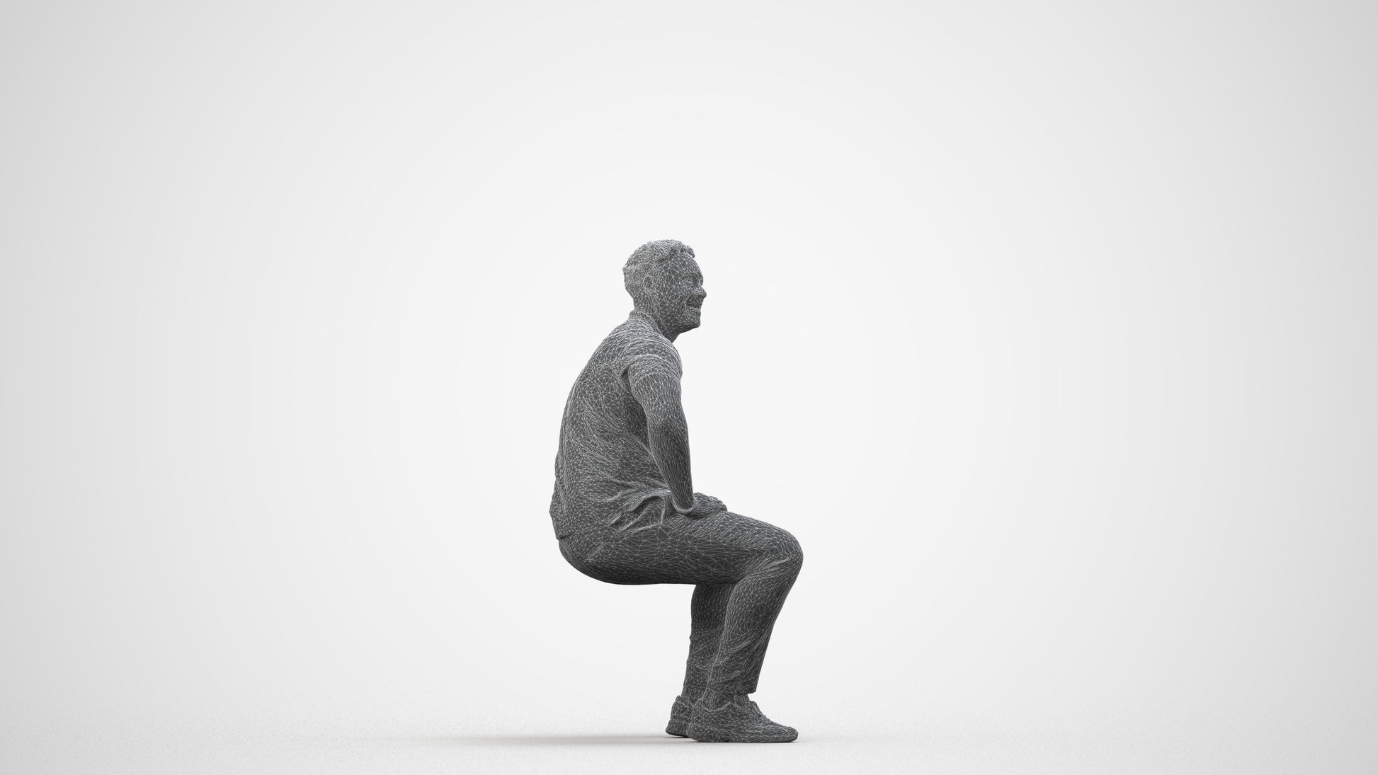 3D scanned man pool casual, photorealistic archviz people for Enscape and SketchUp, wireframe side view