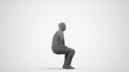 3D scanned man pool casual, photorealistic archviz people for Enscape and SketchUp, wireframe side view