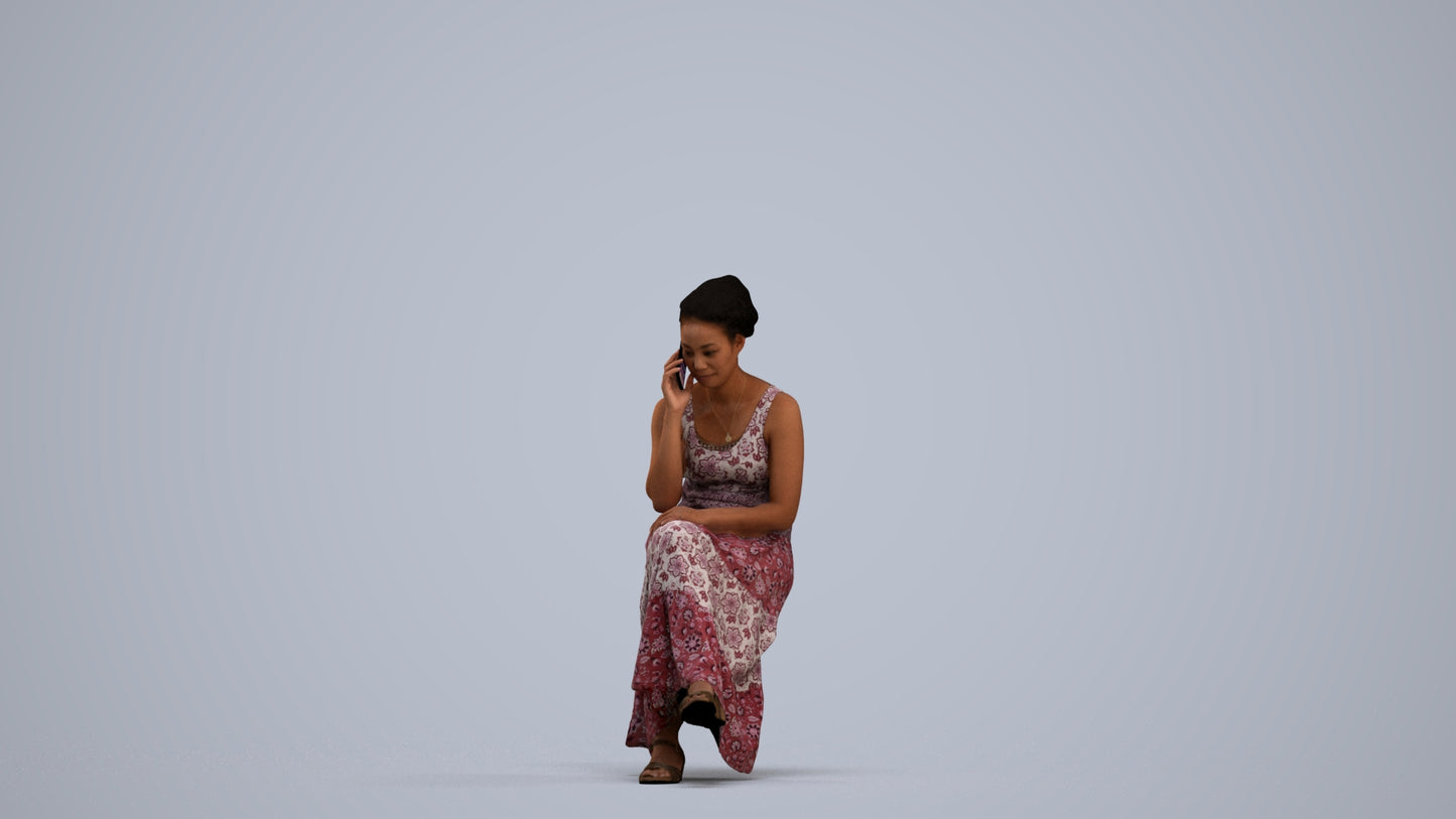 realistic 3D human woman casual sitting, archviz people FBX OBJ for Blender, standing pose render