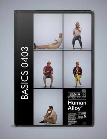 realistic 3D humans sitting pack, 5 archviz people FBX OBJ for Blender