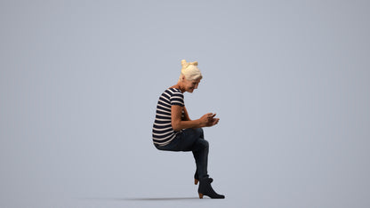 3D people model senior woman casual sitting, scanned human for 3ds Max rendering, side view render