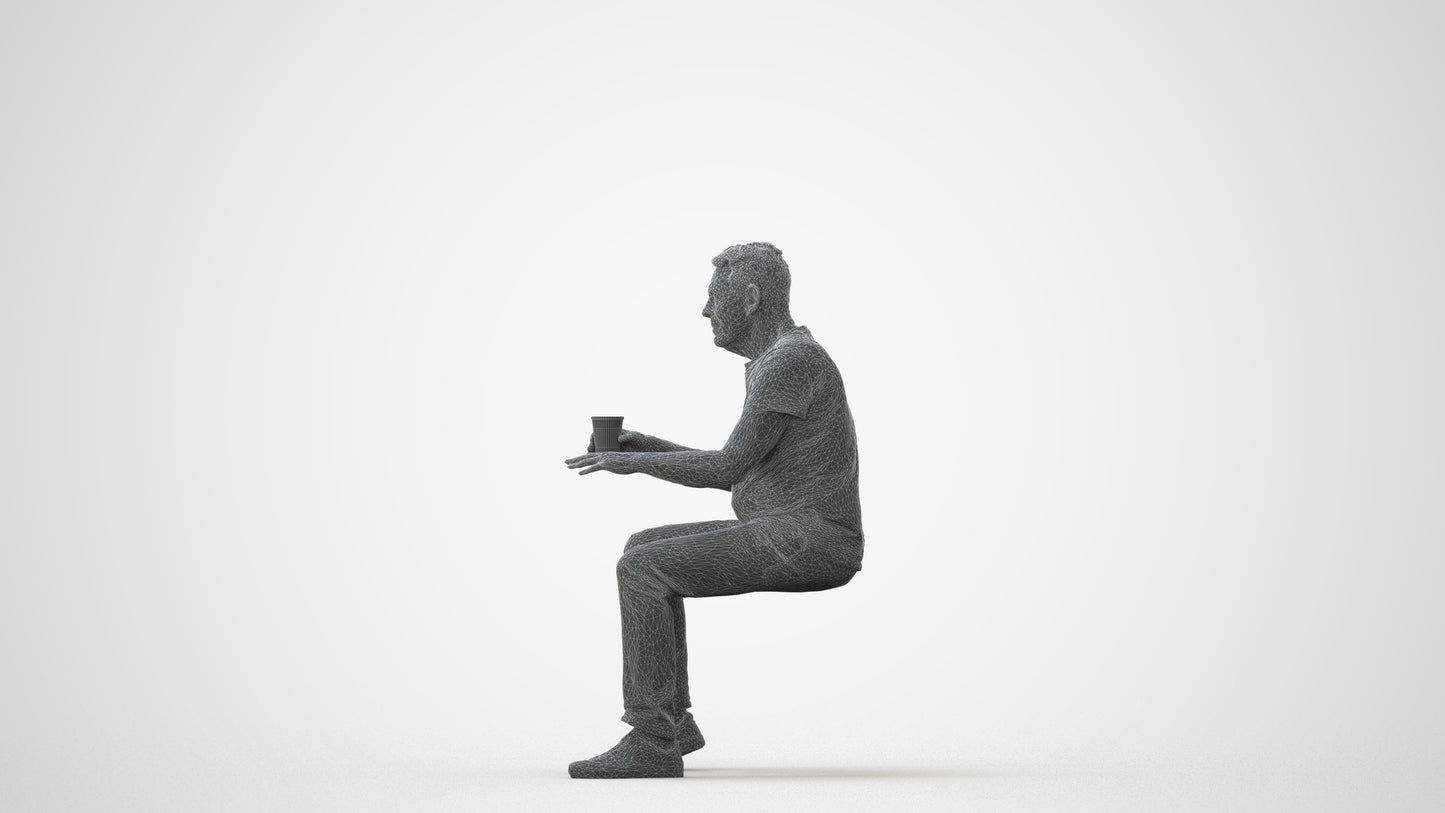 realistic 3D human senior man casual sitting, archviz people FBX OBJ for Blender, square thumbnail
