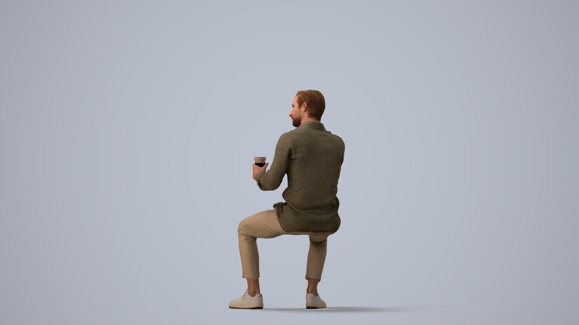 realistic 3D people man casual sitting, render-ready for V-Ray and Corona, FBX OBJ, three-quarter view render