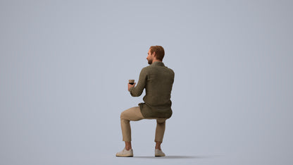 realistic 3D people man casual sitting, render-ready for V-Ray and Corona, FBX OBJ, three-quarter view render