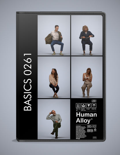 3D human models sitting bundle, 5 photogrammetry scanned people for archviz