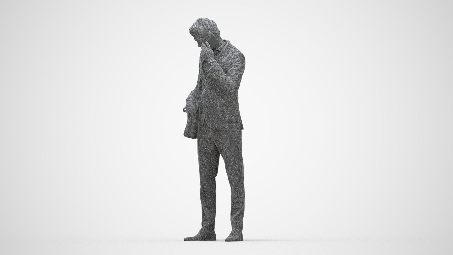 3D human model man business, photogrammetry scanned person for archviz, wireframe back view