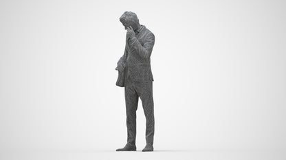 3D human model man business, photogrammetry scanned person for archviz, wireframe back view