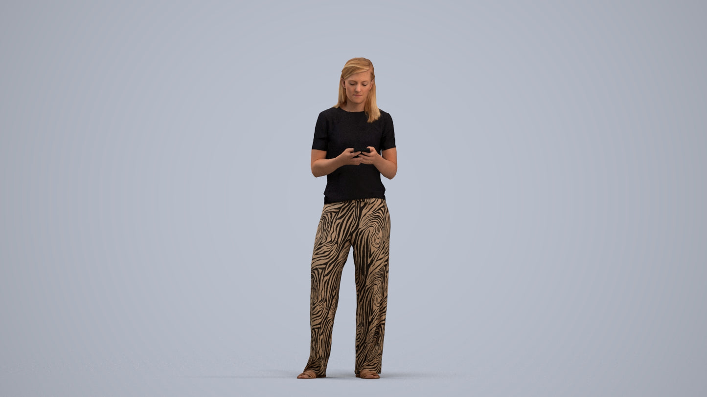 3D people model woman casual standing, scanned human for 3ds Max rendering, standing pose render